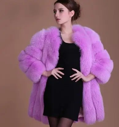 Jinsen Aite, новинка размера плюс S-XXXXL, зимняя женская одежда, длина из лисьего меха, толстое пальто из искусственного меха, элегантная мягкая теплая Женская куртка JS338 - Цвет: Фиолетовый
