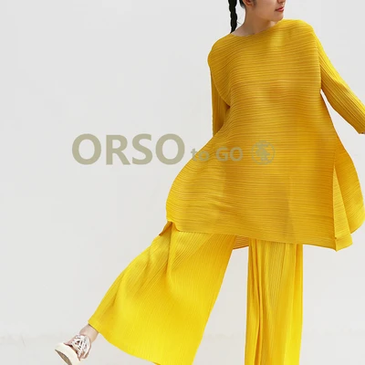 Miyake платье модное платье трапециевидной формы с О-образным вырезом три четверти - Цвет: Цвет: желтый