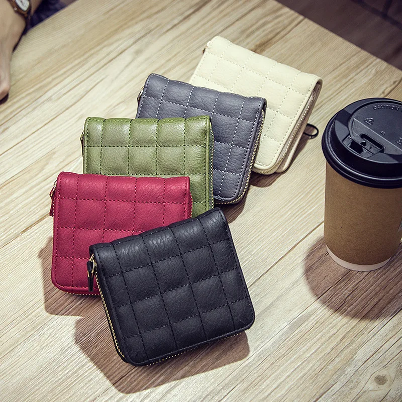

Fashion Style Women Short Wallets PU Leather Plaid Purses Nubuck Card Holder Clutch Mini Zipper Wallet with Coin Bags