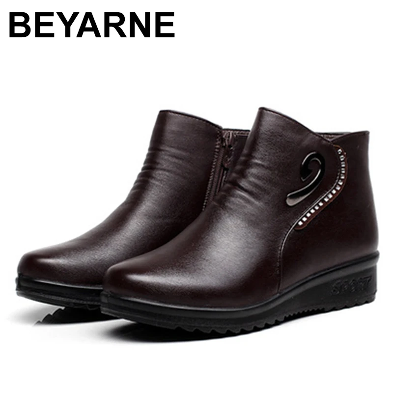 

BEYARNE Winter new mother Fashion cotton shoes middle-aged cashmere warm snow boots large size pregnant women flat cotton boot