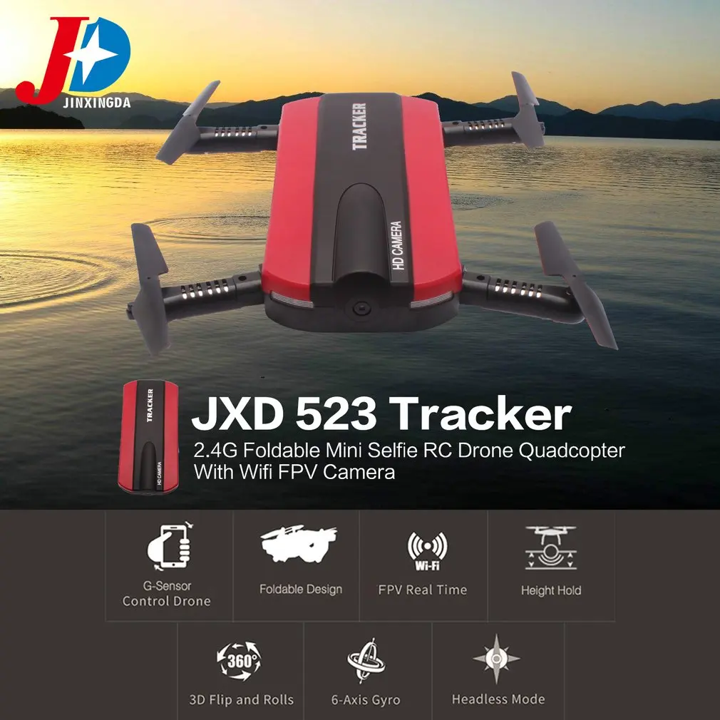

JINXINGDA 523 Tracker 2.4G Foldable Mini Selfie RC Drone Quadcopter With Wifi FPV Camera Altitude Hold G-sensor VS JJRC H37