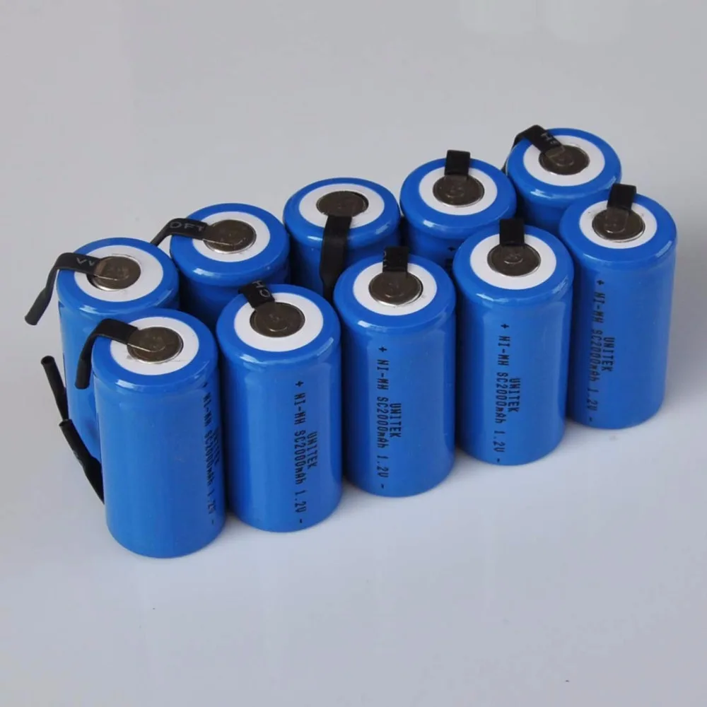 10-16PCS 1.2V SC rechargeable battery 2000mah Sub C Ni-Mh ni mh cell with welding tabs for electric