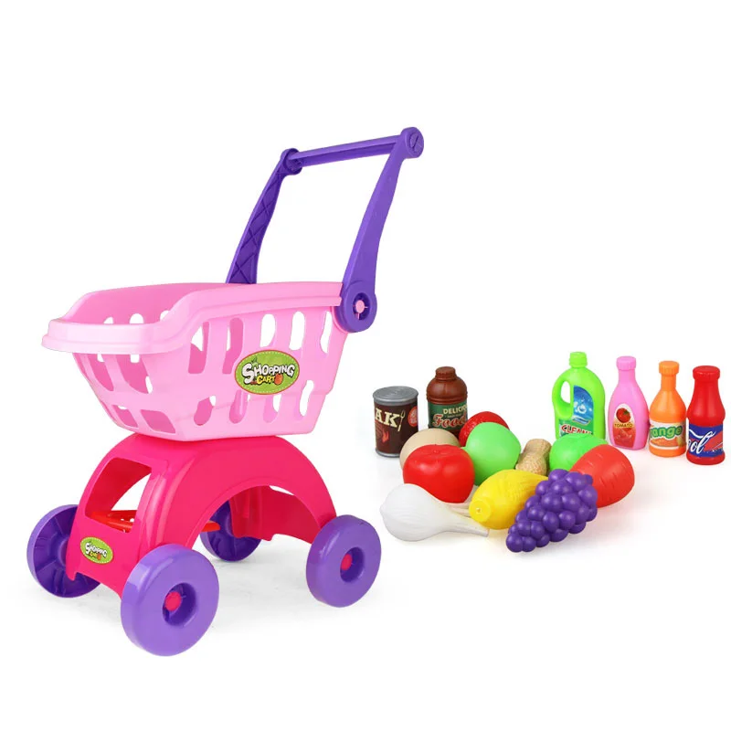 Детские ролевые игры игрушка Моделирование магазинная Тележка для покупок Мини-тележки с фруктовыми овощными кухонными утварями набор игрушки подарки - Цвет: Pink A