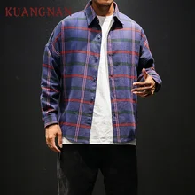 KUANGNAN уличная Клетчатая Мужская s повседневные тонкие рубашки подходят для мужчин s рубашки с длинным рукавом Высококачественная мужская клетчатая рубашка одежда осень