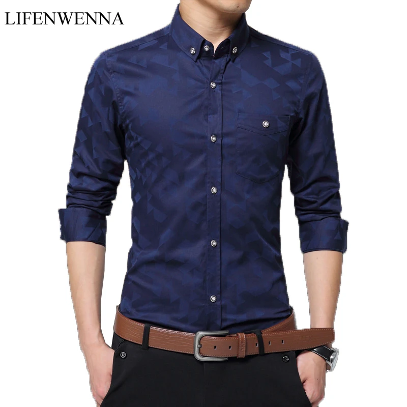 2018 New Arrival Men's Fashion Jacquard Weave Shirt Casual Long Sleeve Shirt Mens Clothing Trend