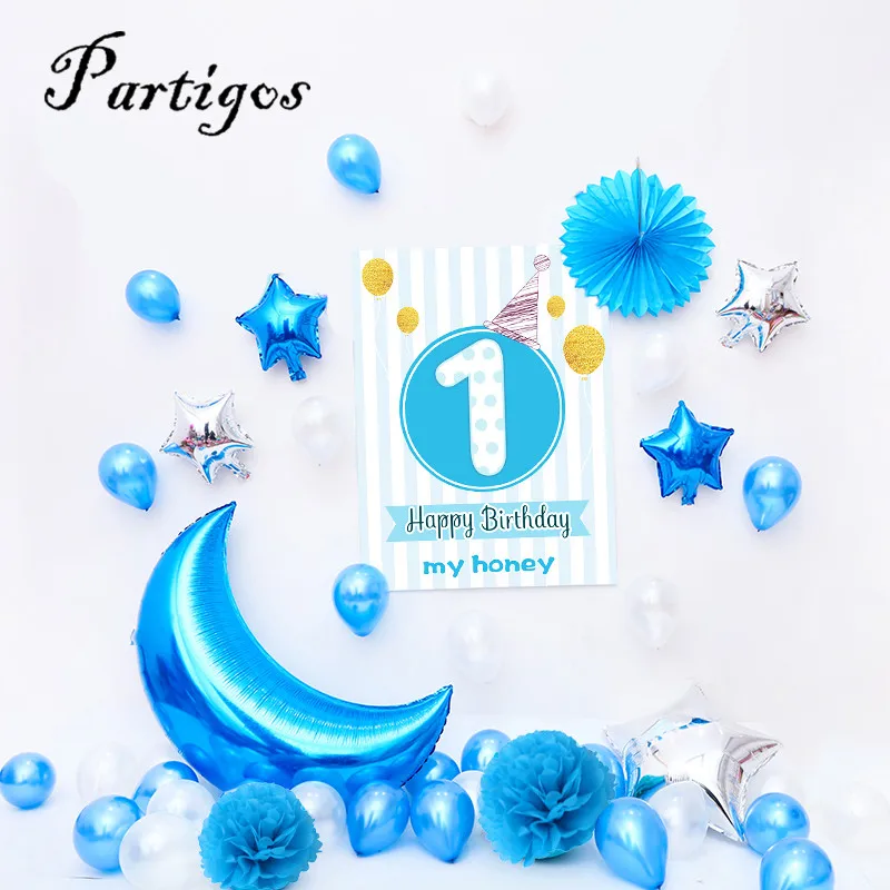 

1set birthday poster 36inch lightmoon and 10inch star pearl latex balloon boy and Girl's Birthday gift party supplies