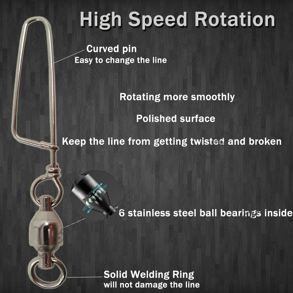 50 шт. рыболовные Вертлюги рыболовный крючок с защелкой, изогнутый Поворотный соединитель из нержавеющей стали, шариковый подшипник, штырь, Размер 0-8# C0
