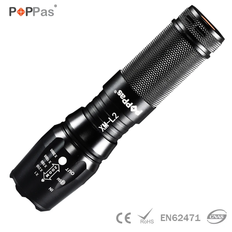 

POPPAS Cree LED 878 Flashlight XM-L2 T6 Zoomable Rechargeable 18650 26650 4*aaa battery