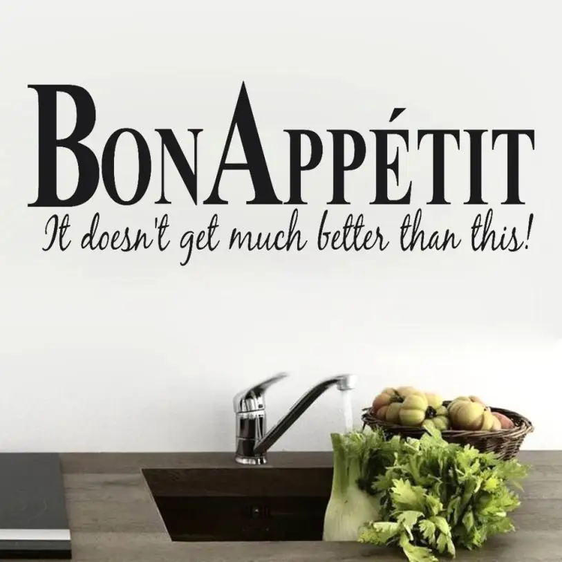 

France Style Bon Appetit Dinning Room Wall Sticker Decor Vinyl Wall Stickers Quote Kitchen Decals Art 2JU6