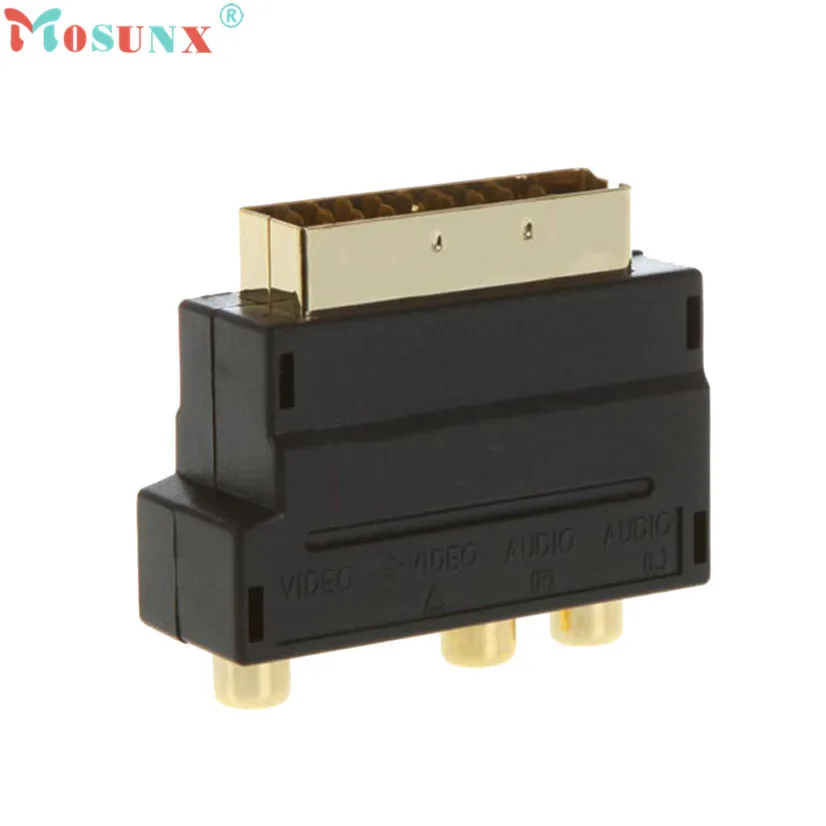 

MOSUNX SCART Adaptor AV Block To 3 Phono Composite or S-Video With In/Out Switch GOLD Futural Digital New F35