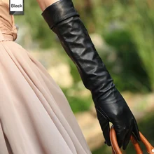 Высокое качество черные длинные кожаные перчатки для женщин Warman платье перчатки с боты 1 пара/лот