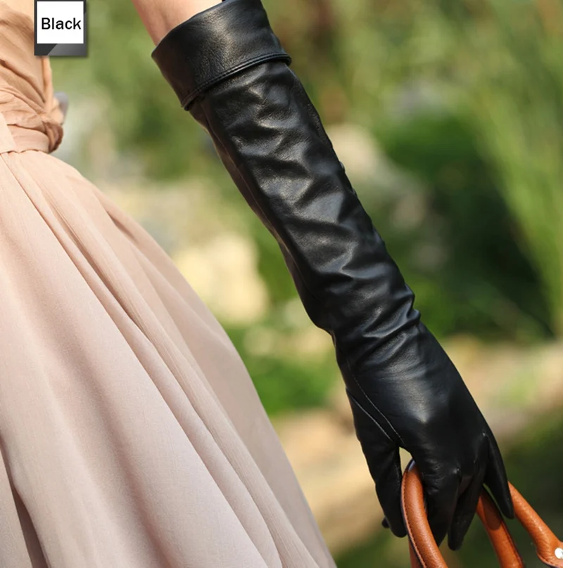 Top Quality Black Long Leather Gloves for Women Warman Dress Glove With Botton 1 Pair/Lotin