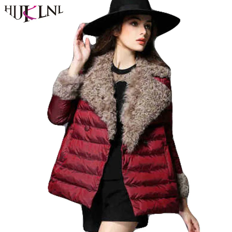 

HIJKLNL 2017 Ultra Light Down Jacket For Girl Winter Down Coat Fashion Women Slim Turn Down Fur Collar Down Parkas Poncho AC285