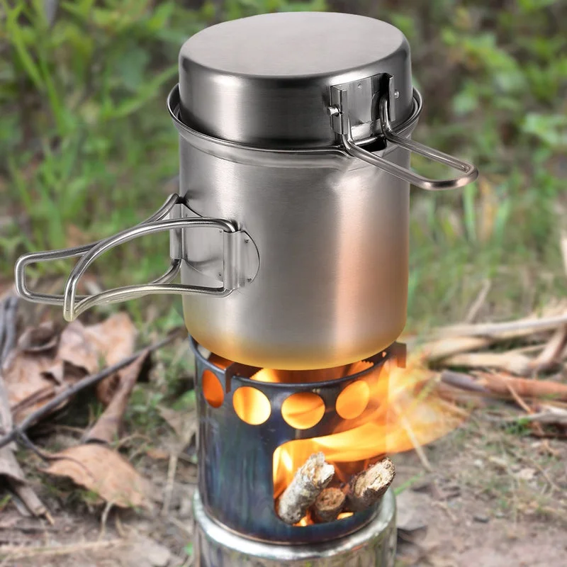

Outdoor Camping Cookware Set Wood Stove Cooking Pot Set Stainless Steel Tableware Folding Cookware For Backpacking Fishing
