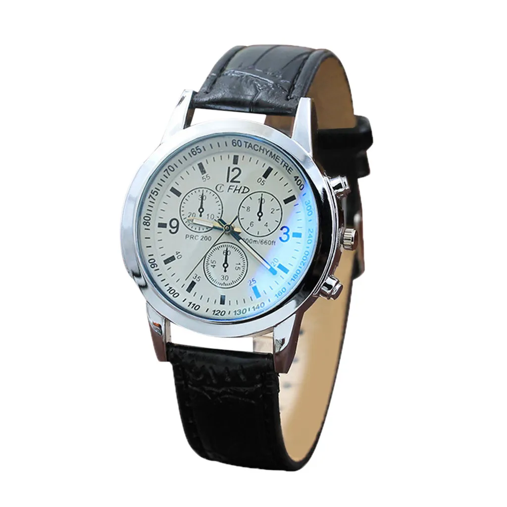 Mens Watch Blu Ray Glass Watch Neutral Quartz Simulates The Wrist Watch Business watch Reloj de hombre New Hot Sale M5 - Цвет: B