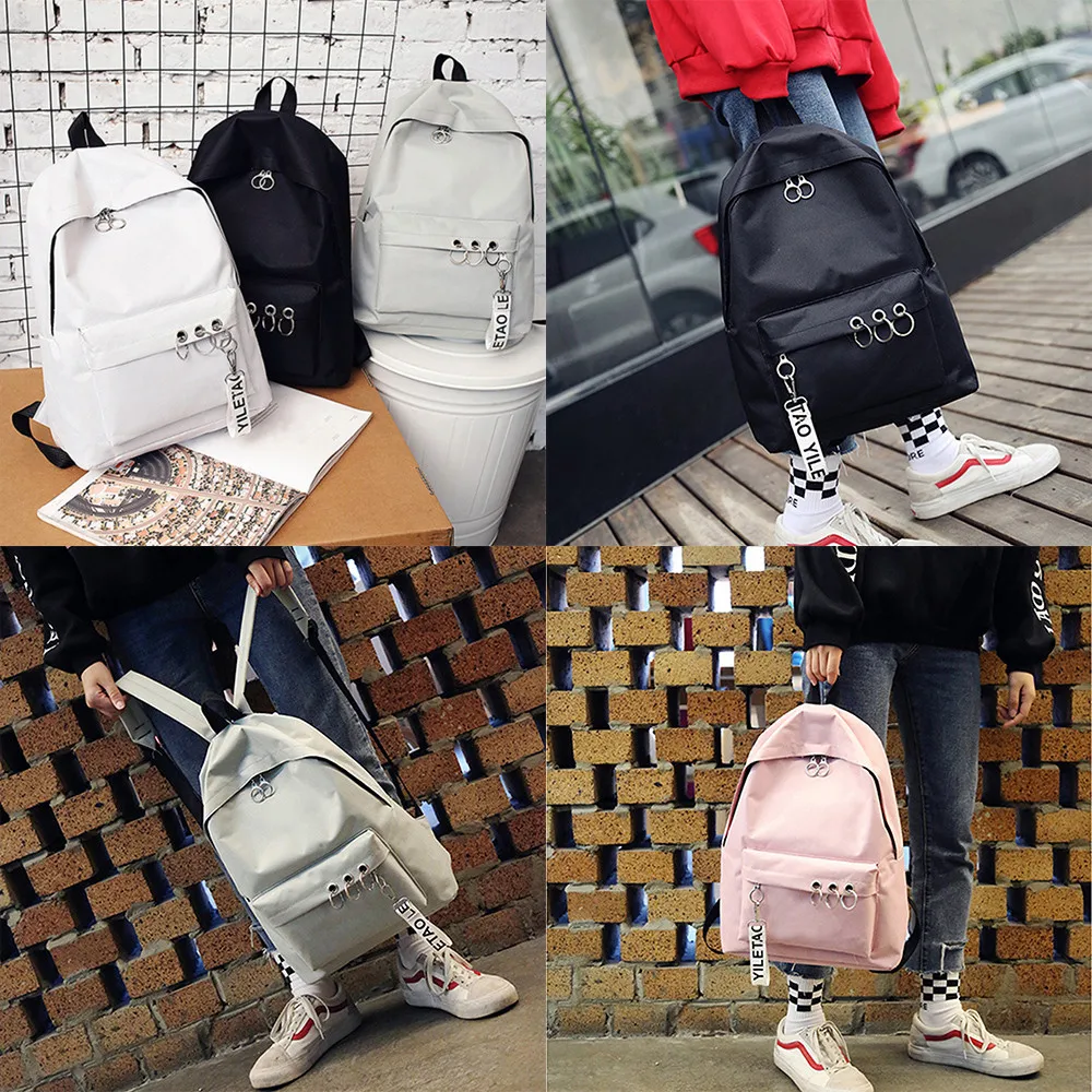 

ISHOWTIENDA solid color Women's Fashion Ring Decoration Shoulder Bookbags Satchel Travel Backpack mochila feminina plecak
