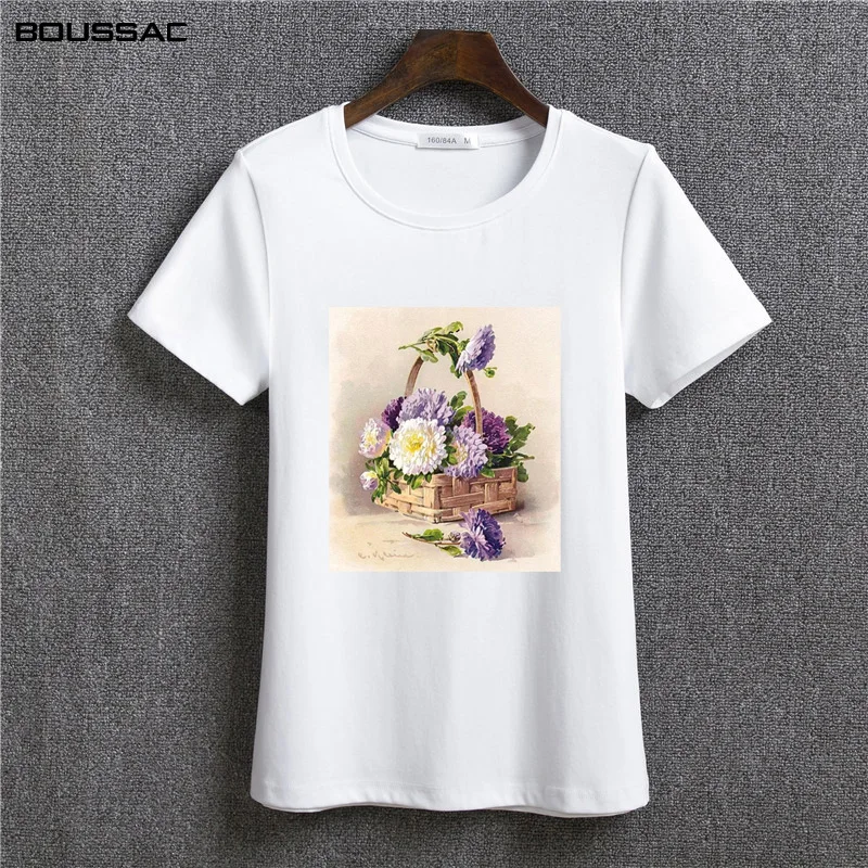 

Watercolor painting Floral Print Women T-shirt Female Vintage Women Flowers Printed Tops tshirt Short Sleeve O-neck t Shirts