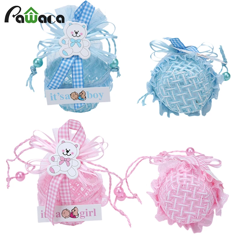 

12Pcs DIY Bear Pattern cute duck Birthday Baby Shower Party Favors Basket Candy Box with Ribbons Christening Boy Girl Gift Boxes