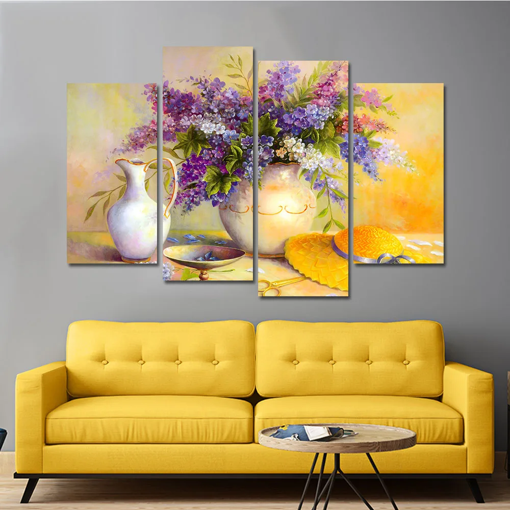

Drop-shipping Frameless Modular Picture Flower Painting Print on Canvas Wall Art Home Decor Flower for Living Room Unframed 4pcs
