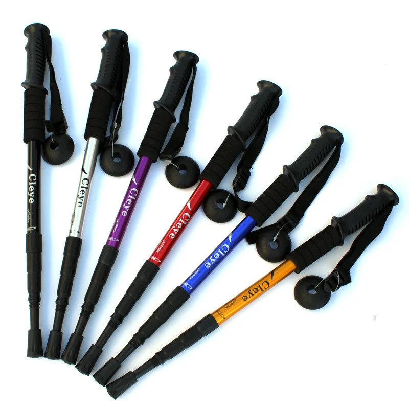 

Camping hiking stick telescopic trekking poles Multi-functional straight folding walking sticks carbon sticks