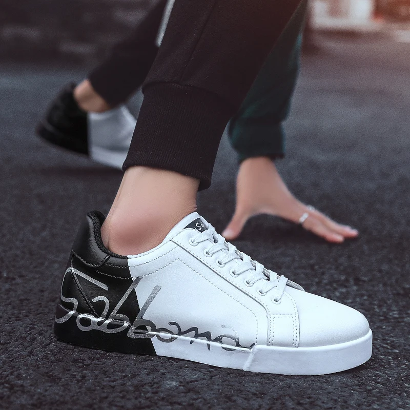 

Tennis Masculino Men Vulcanized Shoes Fashion Male White Shoes Leisure Flats Footwears Trendy PU Breathable Footwears Sneakers