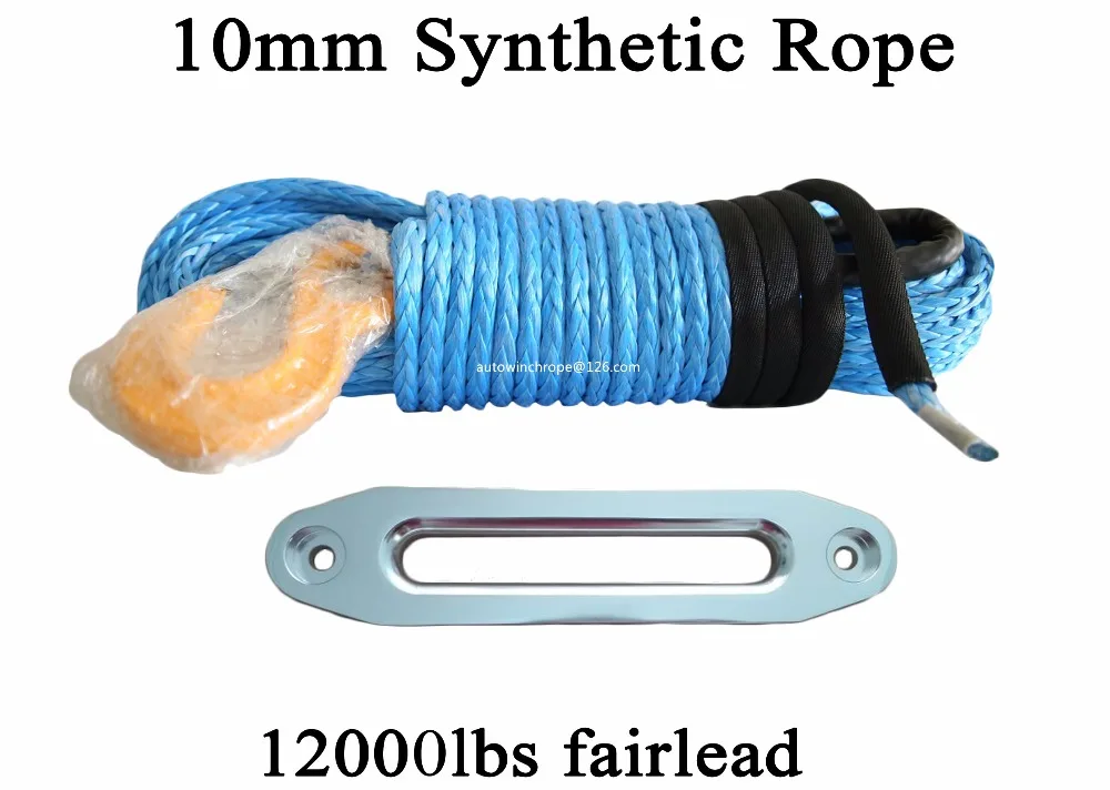 Blue 10mm*30m Synthetic Winch Rope & 10" ATV Hawse Fairlead,Plasma