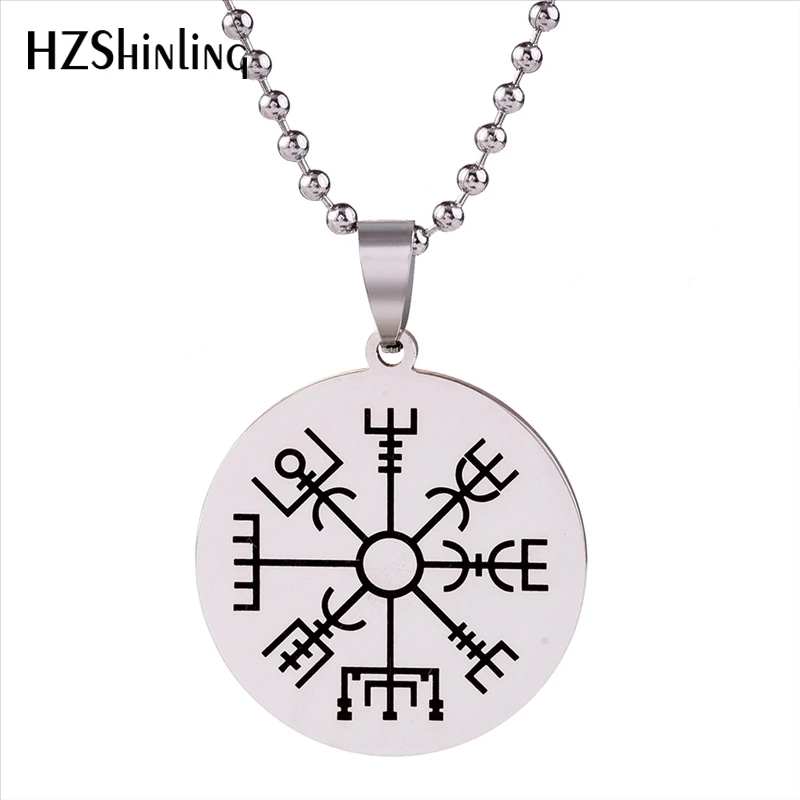 

2018 New Runic Compass Vinyl Decal Pendant Stainless Steel Necklace Jewelry Symbol Pendants Silver Ball Chain Gifts Friends HZ7