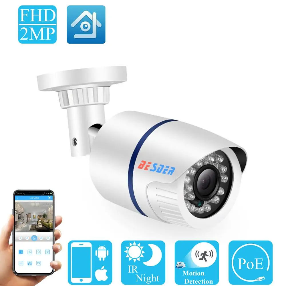 

BESDER Wide Angle 2.8mm IP Camera 1080P 960P 720P Motion Detection Email Alert XMEye ONVIF P2P 48V POE Outdoor Surveillance CCTV