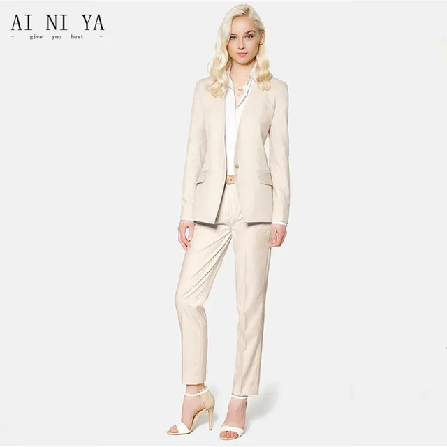 Fashionable ladies suit new Beige Elegant Pant Suits for Women Business