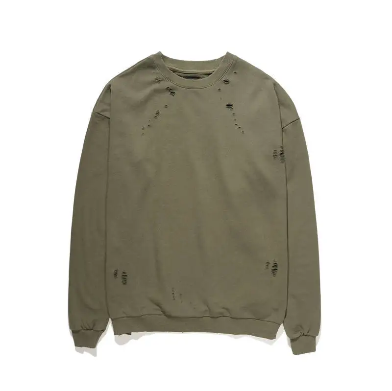 HIPFANDI Мужская Уличная одежда Drake Kanye сезон пуловер мужской пот зеленый рваные негабаритных мужчин s вырез лодочкой толстовка одежда - Цвет: Армейский зеленый