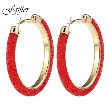 

60mm Big Round Women Earrings Gold Color Hoop Earring with Full Crystal Mesh Brincos Grandes