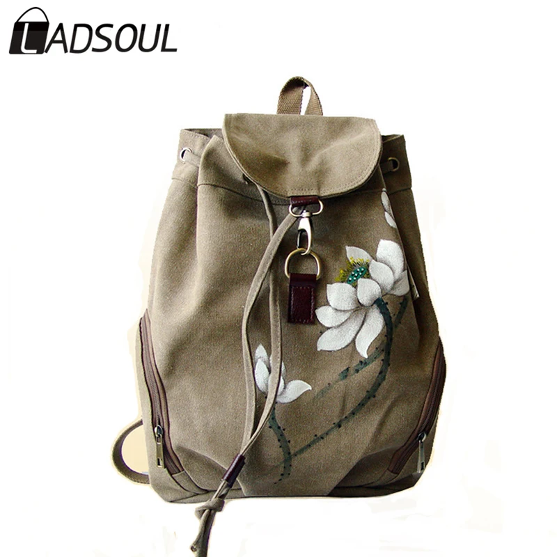 

LADSOUL Chinese Style canvas women backpack Casual landscape printing high quality versatile string concise girl bags A3528/h