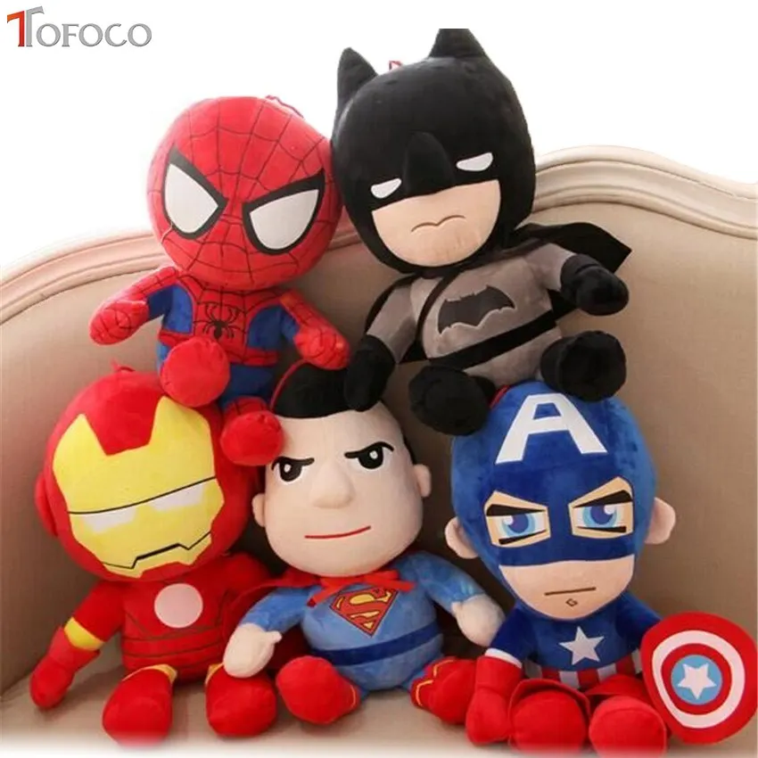 

TOFOCO 28CM Caption Superman America Spiderman Batman Plush Doll Action Figure Toys Soft Stuffed Dolls Toy For Children