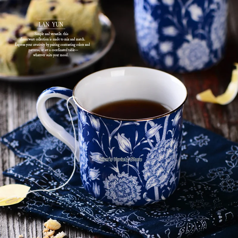 Фарфоровая позолоченная керамическая кружка, пасторальная сине белая чайная кружка с золотым покрытием, кофейная кружка, кружка для молока, позолоченная кружка|Кружки|   | АлиЭкспресс