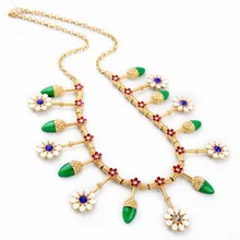Valentine’s Day Gift Fashion Gold Chain White Flower Green Leaves Enamel Collar Necklace For Women Accessories Wholesale