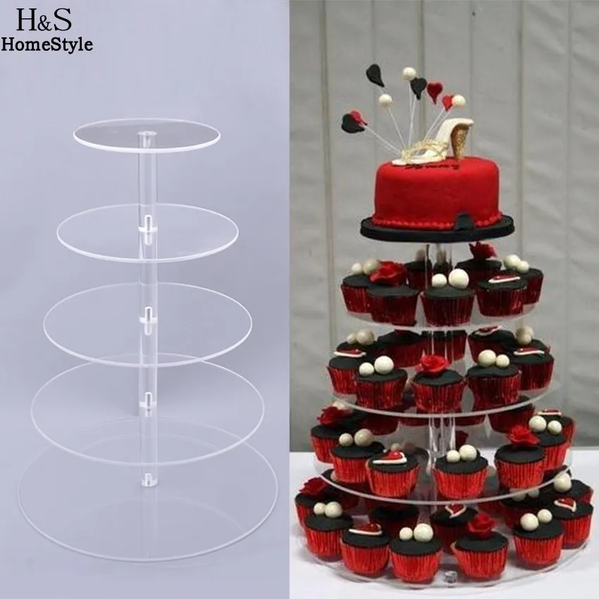 

Homdox 5 Tier Cake Stand Crystal Clear Circle Acrylic Cupcake Plate Tools for Wedding Party Cake Display Christmas Baking N30A