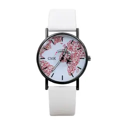 Карта узор Для женщин часы 2018 цифровые Сталь циферблат часов Повседневное Кожа PU Группа Кварцевые аналоговые спортивные наручные часы Relogio