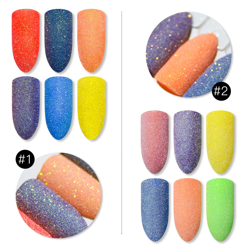 

2Pcs Holographic Nail Glitter Set Sugar Sandy Nail Glitter Podwer Summer Color Pigment Dust Manicure Nail Art Decoration