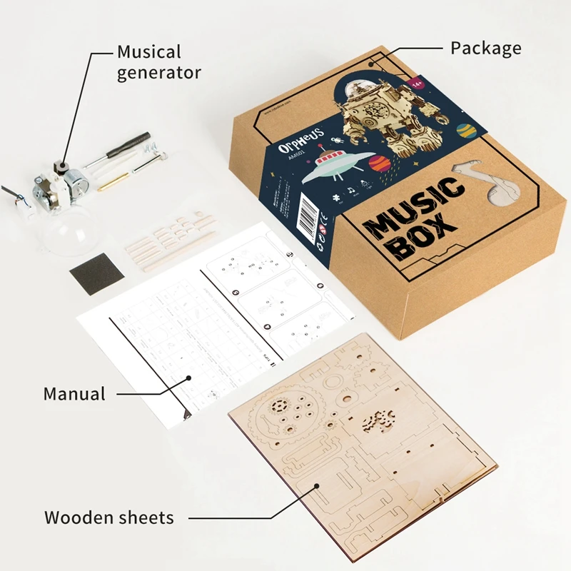 Robud DIY 3D головоломка собранная деревянная шарнирная робот лазерная резка модель игрушки для детей подарочная музыкальная шкатулка AM601 для дропшиппинг