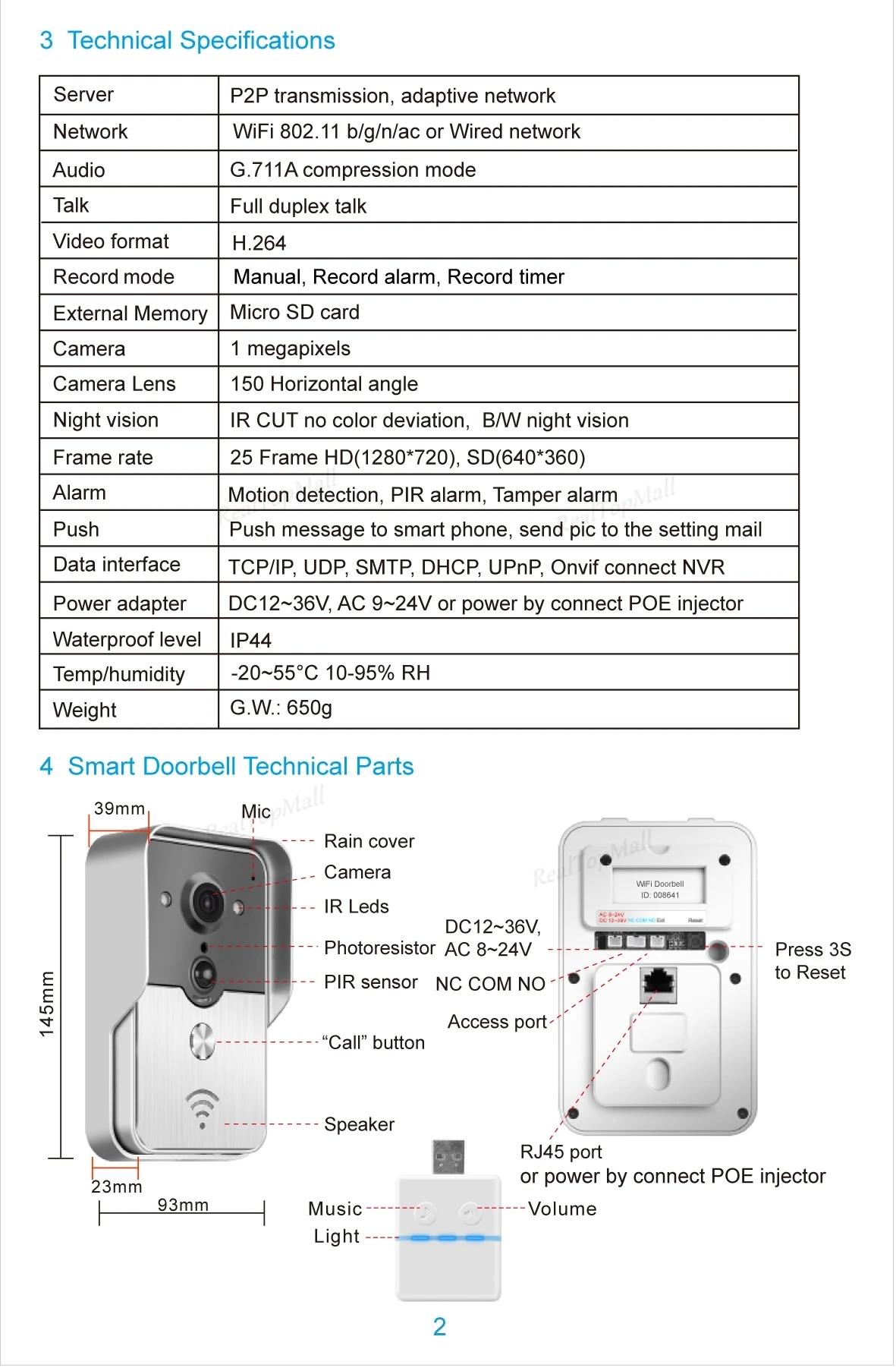 Wifi Video Door Phone Bell Wireless Intercom Support POE Power supply Wifi 3G IOS Android for iPad Smart Phone Tablet