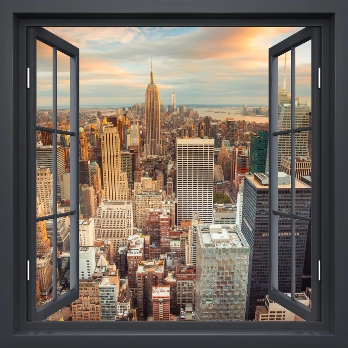 Enorme 3D ventana de vista de la ciudad de Nueva York Pegatinas De Pared Película Mural Calcomanía Wallpaper 1127 