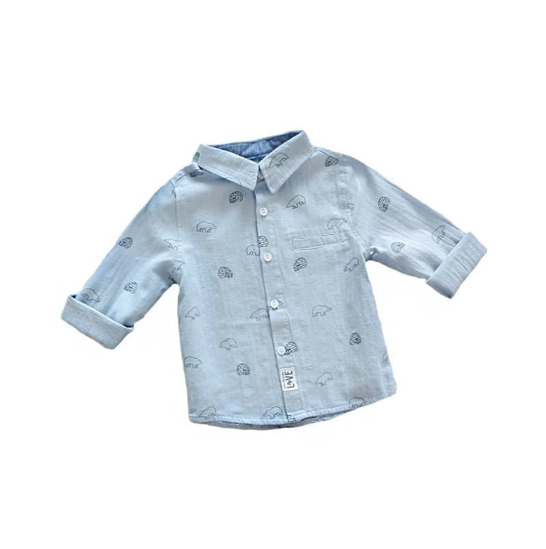 YAUAMDB/рубашка для малышей г., осенне-весенние хлопковые рубашки с длинными рукавами для мальчиков и девочек от 3 до 24 месяцев блузки с принтом Одежда с отложным воротником, y63