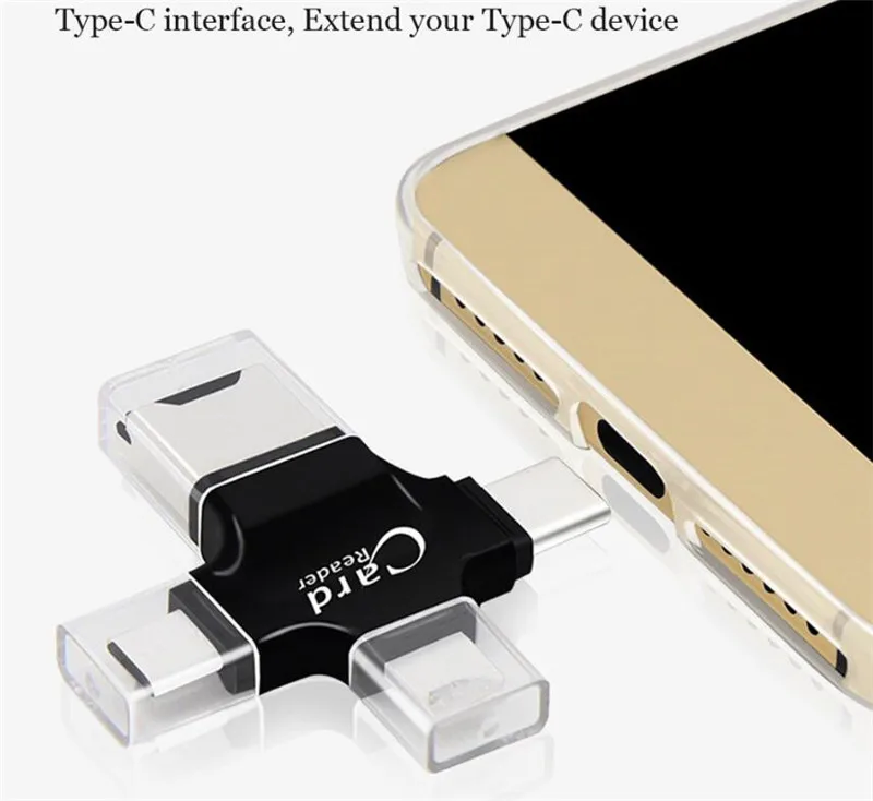 4 в 1 тип-c/8pin/Micro USB/USB 2,0 считыватель карт памяти Micro SD кардридер для Android Ipad/iphone 7 plus 6s5s OTG кардридер