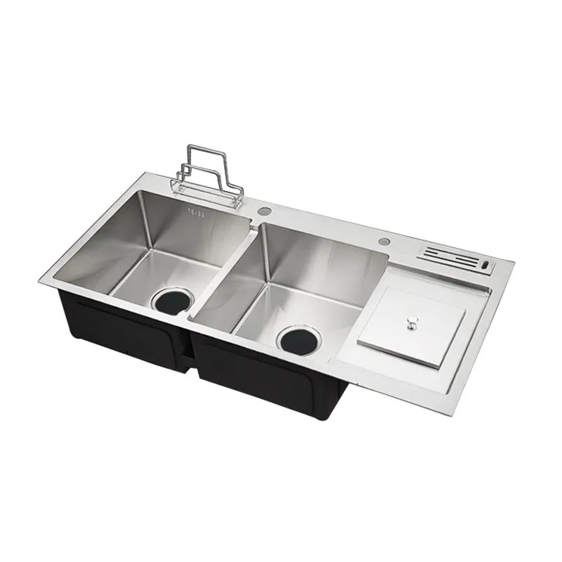 

SUS304 stainless steel sink with trash can take rest big 10048 pairs slot multi-functional kitchen sink basins double bowl