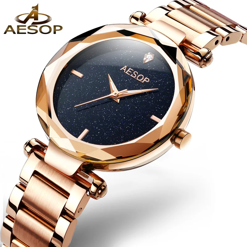 

AESOP Minimalist Gold Women Watches Quartz Stainless Steel Bracelet Luminous Hands Clock Mesh Steel Strap Waterproof Lady Watch