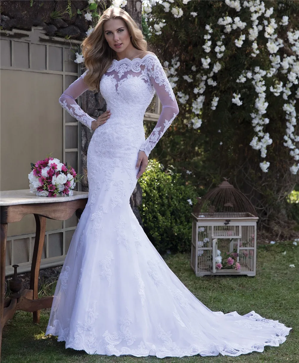 Роскошные Vestido de noiva сексуальное с открытыми плечами с длинными рукавами кружевное свадебное платье русалки 2019 Новое поступление Vestidos de novia