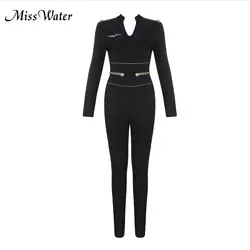 Miss Water утягивающий комбинезон новые длинные 2018 однотонные черные узкие офисные модные, пикантные одежда полной длины Vestido de Festa знаменитости