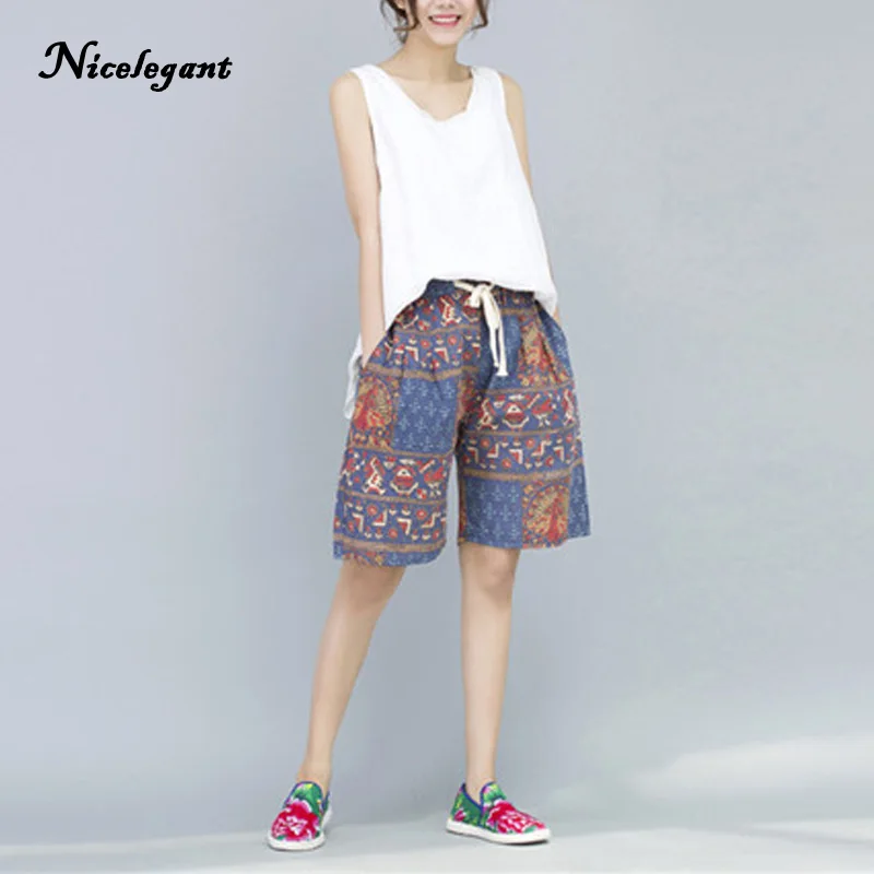 Nicelegant Short Women 2018 New Summer Casual Print Chinese Style
