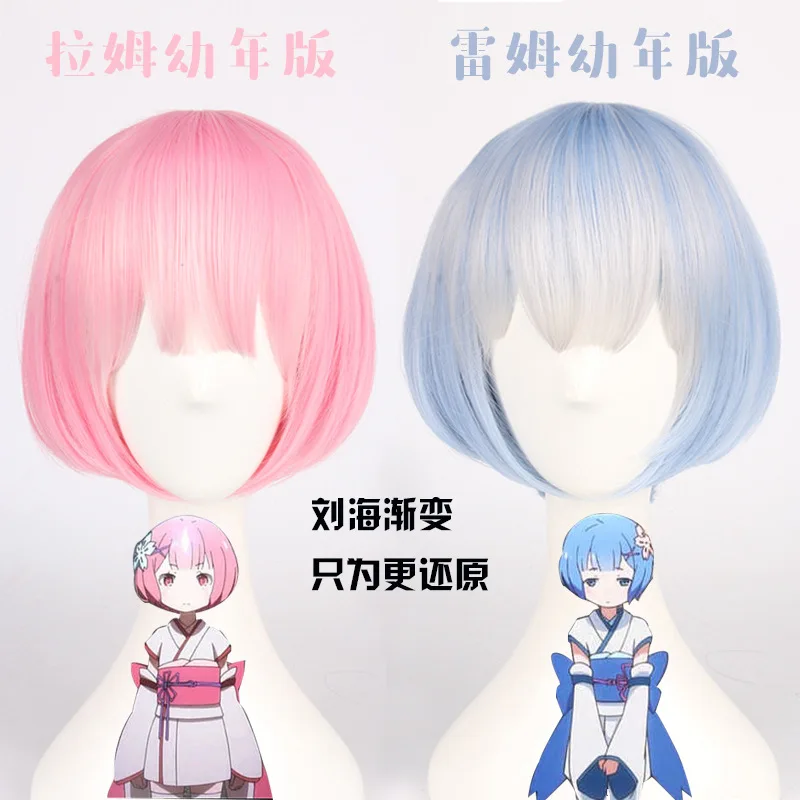 

Re:Life in a different world from zero Ram Rem Pink Blue Cosplay Childhood Wig Hair