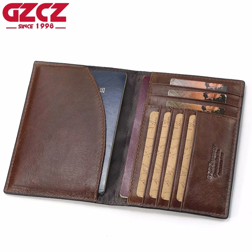 Goedkoop GZCZ Echt Lederen Heren Portemonnee Paspoort Cover ID Visitekaarthouder Travel Credit Case Rfid Rijbewijs Tas Kleine Walet
